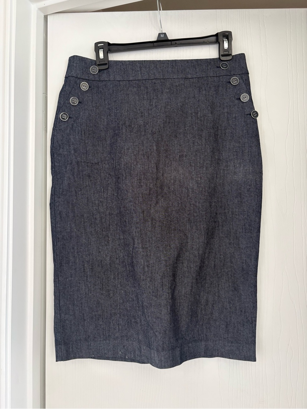 Dark Blue Button-Accent A-Line Skirt